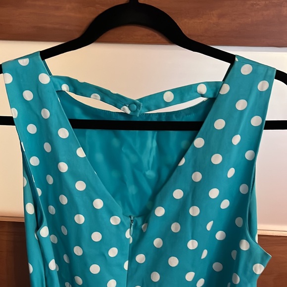Cynthia Rowley size 10 turquoise polka dot dress - Picture 3 of 7
